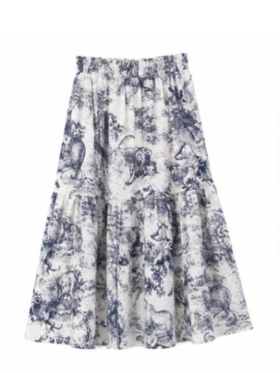 C Dresses & Skirts - COMMENSE NWT Navy Toile Animal Print Tiered Midi Skirt XS